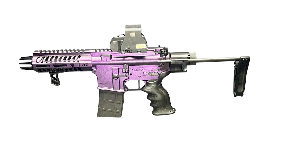 Myrl’s Micro 5" 5.56 NATO Mardi Gras Zombie AR15 MCS Pistol – EXPS2-0 Sight | Tailhook Brace | Rave 140 Trigger 4 Myrl’s Micro 5" 5.56 NATO Mardi Gras Zombie AR15 MCS Pistol – EXPS2-0 Sight | Tailhook Brace | Rave 140 Trigger - Image 5