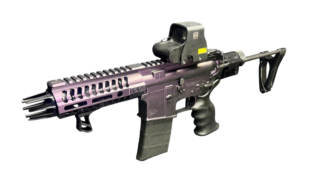 Myrl’s Micro 5" 5.56 NATO Mardi Gras Zombie AR15 MCS Pistol – EXPS2-0 Sight | Tailhook Brace | Rave 140 Trigger 2 Myrl’s Micro 5" 5.56 NATO Mardi Gras Zombie AR15 MCS Pistol – EXPS2-0 Sight | Tailhook Brace | Rave 140 Trigger - Image 3