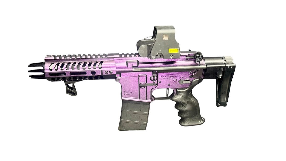 Myrl’s Micro 5" 5.56 NATO Mardi Gras Zombie AR15 MCS Pistol – EXPS2-0 Sight | Tailhook Brace | Rave 140 Trigger 1 Myrl’s Micro 5" 5.56 NATO Mardi Gras Zombie AR15 MCS Pistol – EXPS2-0 Sight | Tailhook Brace | Rave 140 Trigger - Image 2