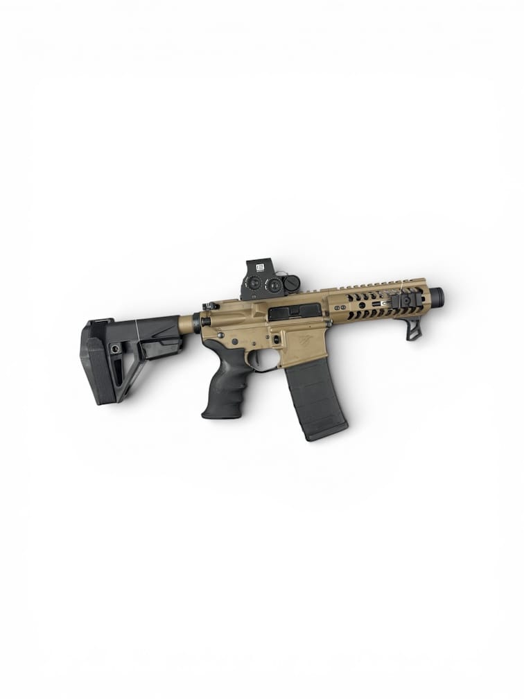 FDE Micro Zombie — 5" AR Pistol · Rise Rave 140 Trigger · 300 AAC Blackout / 5.56 NATO · Elite Series FDE Cerakote