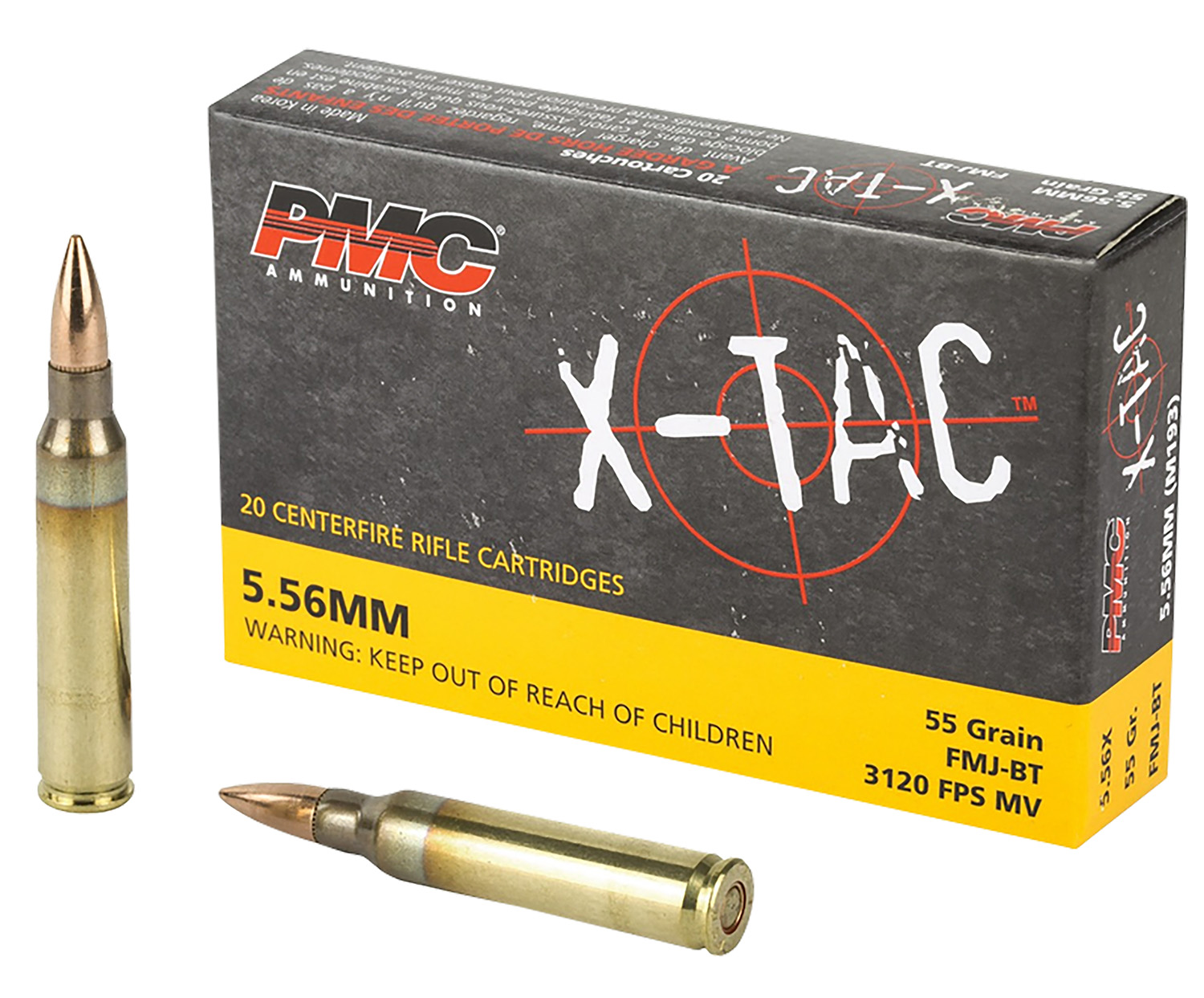 PMC 556X X-Tac 5.56x45mm NATO 55gr FMJ Boat Tail 100 Rounds/5 boxes
