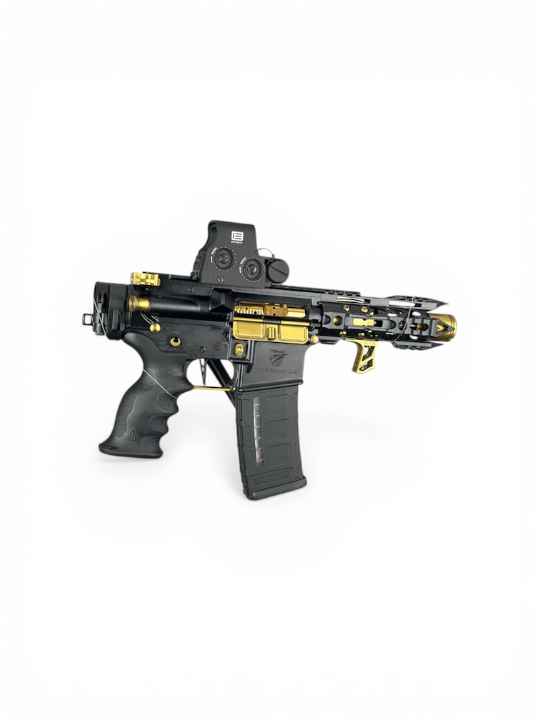 Folding Gold Standard Micro FRT 5" AR-15 Pistol – 5.56 NATO / 300 Blackout, Gold Cerakote FX, Titanium BCG